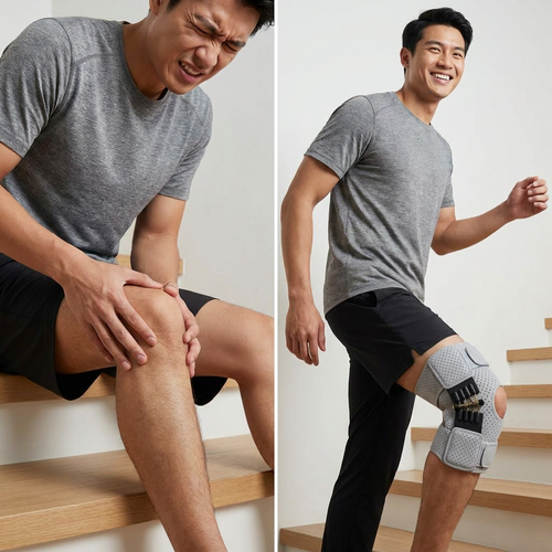 Before and after using Motion Relief knee brace on stairs